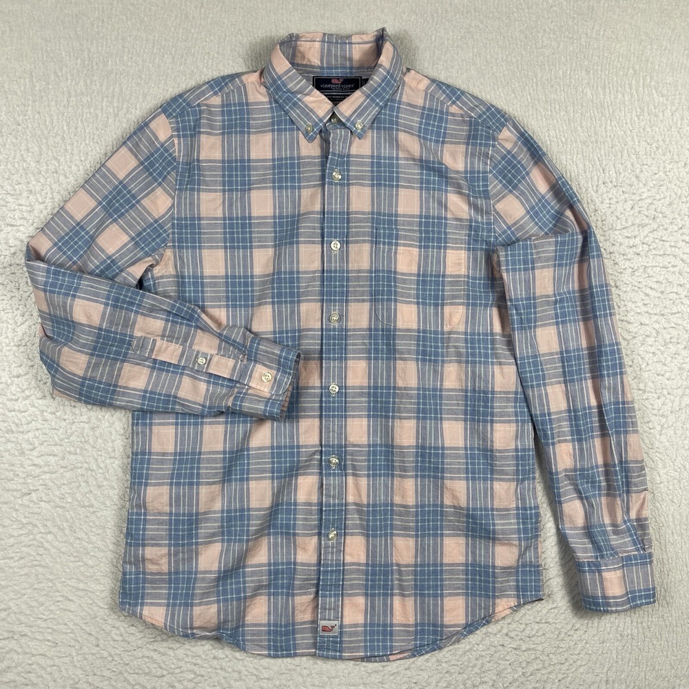 Vineyard Vines Shirt Mens Medium Slim Fit Blue Pink Preppy‎ Workwear Office Job